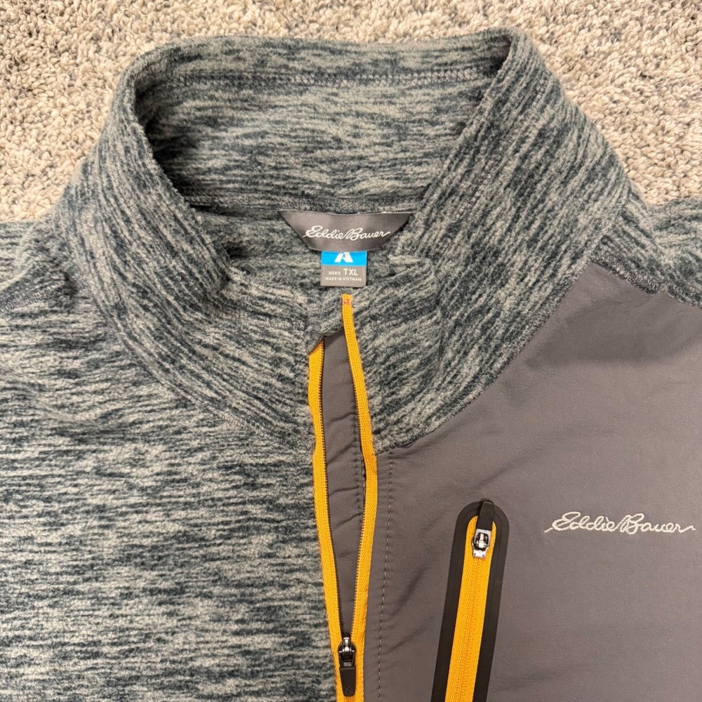 Eddie Bauer Mens XL Tall 1/4 Zip Fleece Pullover Gray Heather Outdoor Casual - Picture 3 of 7